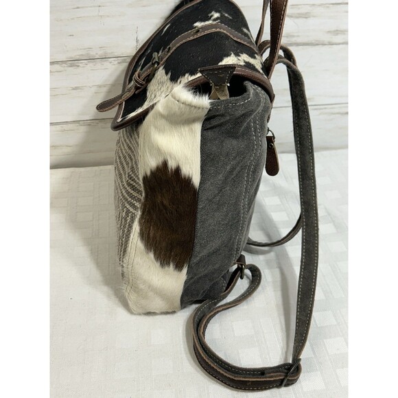 MINTY MYRA BAGS Horse Hair Canvas Leather Backpack Gray Brown Large travel purse - Picture 9 of 16